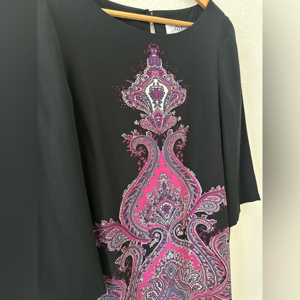 Tibi Black 100% silk Sz L mini Dress with Pink Paisley Accents - Picture 2 of 6